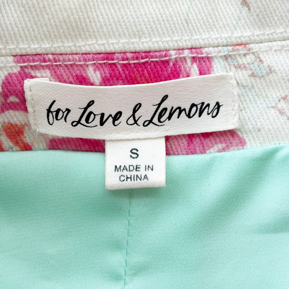 For Love & Lemons Pink Floral Cotton Blazer White Mint Green Size Small - Picture 8 of 10